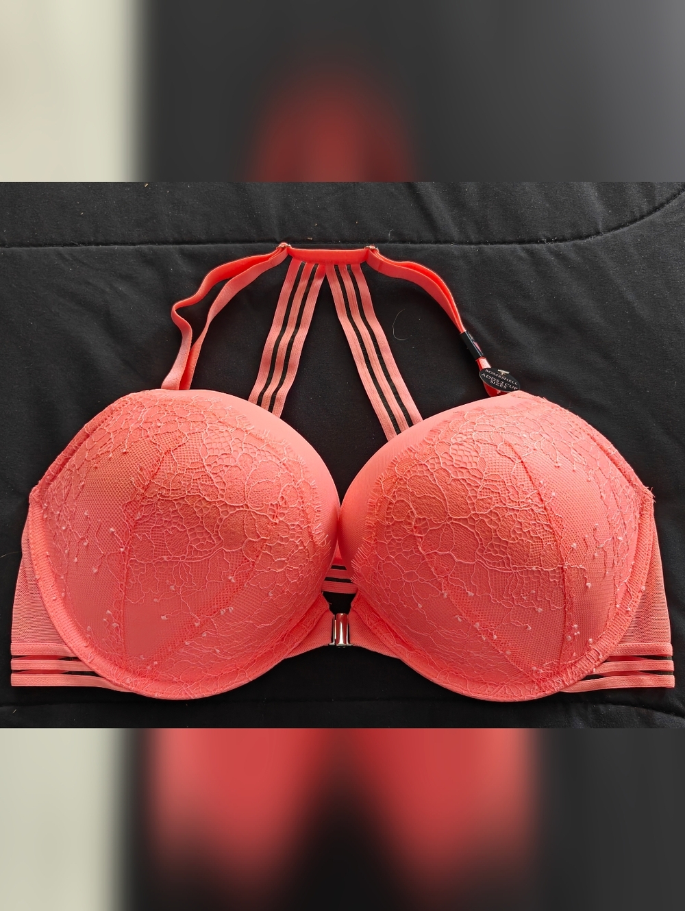 NWT Victoria's Secret Strappy Lace Push-Up Bra in Coral, 38C